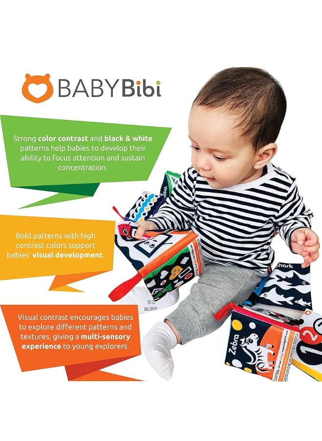 BabyBibi - Cloth Books (Set of 6). High Contrast Soft Books. Black and White Images Encourage Infant Development â€“ Suitable for Babies and Toddlers from 3 Months - Image 1