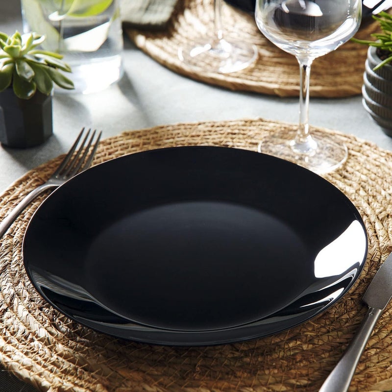 25cm Black Glass Large Flat Dinner Plate (2 Pieces) Serving Food Salad Dessert Gatewa Microwave Dishwasher Safe (Large Flat Plate) - Image 2