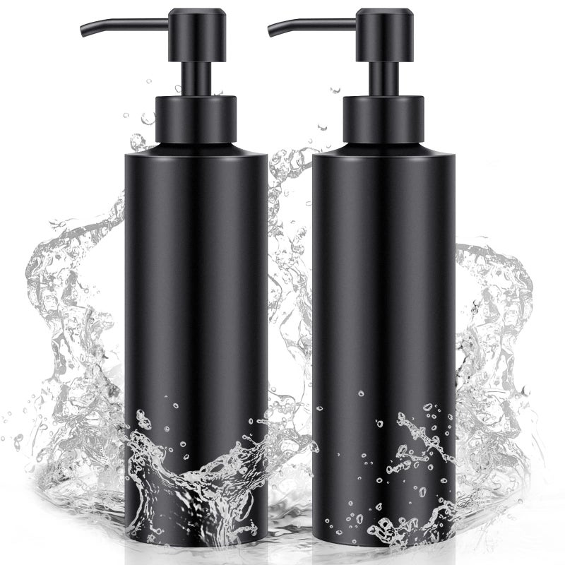 Cunhill 2 Pieces Black Hand Soap Dispenser Bathroom 12 oz Matte Black Hand Soap Dispensers with Stainless Steel Pump Refillable Modern Liquid Bottle for Kitchen Bathroom