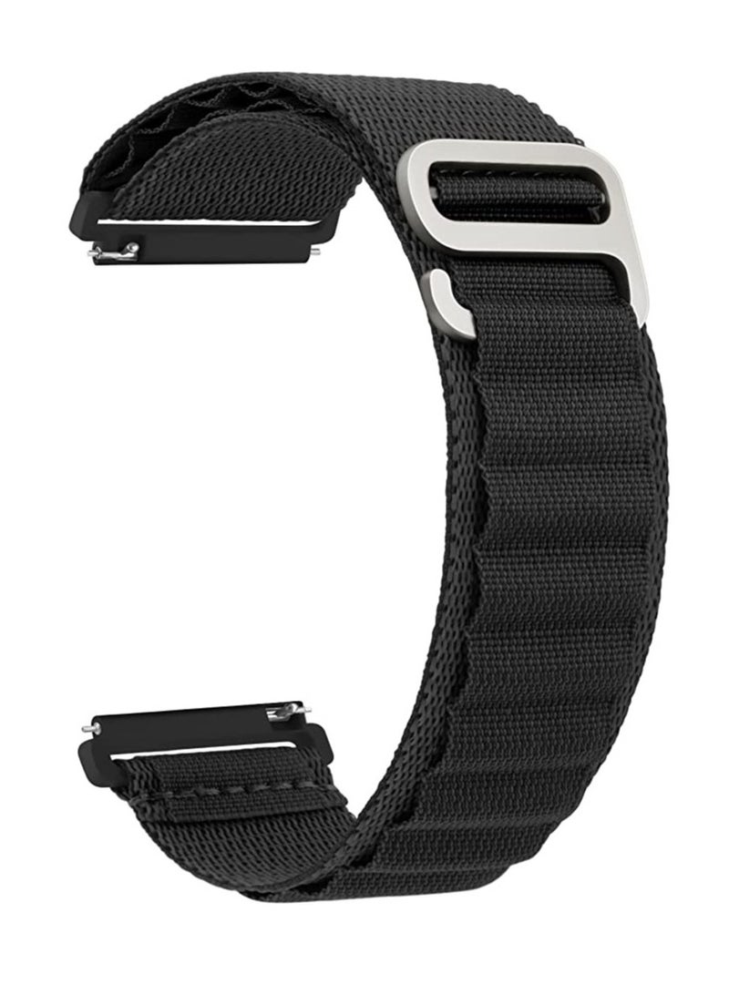 Alpine Loop 22mm Compatible With Huawei Watch3 46mm /Watch3 Pro 48mm 2022, Durable Sport Nylon Strap With Titanium G Hook  BLACK - Image 1