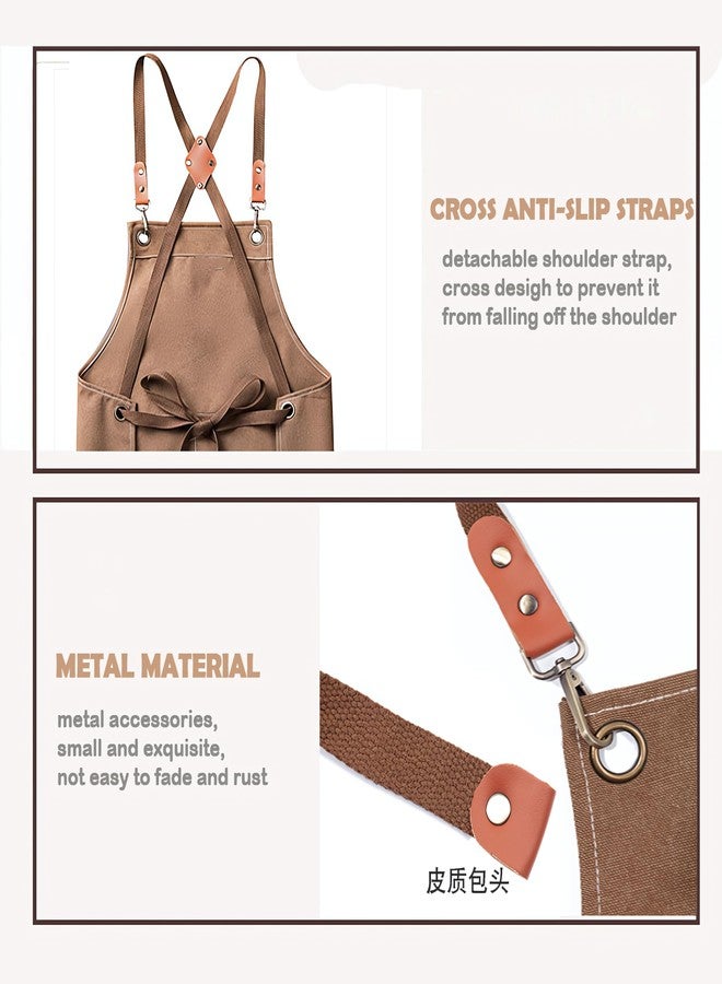 SvaTao Waterproof Oil-Proof Canvas Cotton Apron Multi-Pocket Cross-Back Adjustable Straps For Chefs Artists Barbers Gardeners And Carpenters Coffee Shop Kitchen Home Waist Gardening Work Apron (Gray) - Image 4