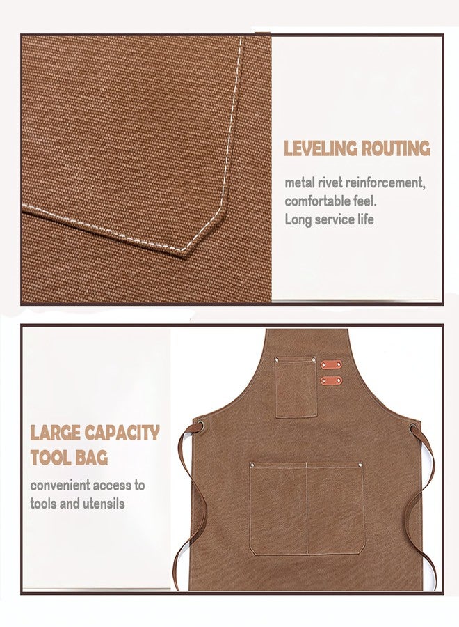 SvaTao Waterproof Oil-Proof Canvas Cotton Apron Multi-Pocket Cross-Back Adjustable Straps For Chefs Artists Barbers Gardeners And Carpenters Coffee Shop Kitchen Home Waist Gardening Work Apron (Gray) - Image 5