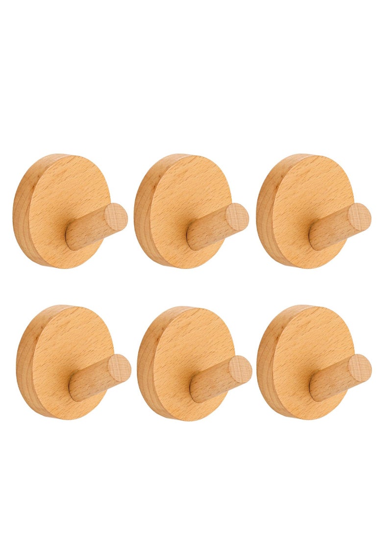 ZERIFAM ZERIFAM Wooden Hooks - Wall Mounted Hooks, 6Pcs Double Sided Adhesive Hooks, Suitable For Hanging Coats, Hats, Keys And Other Items Behind Doors, In Bathrooms, At The Entrance, Etc. (Beech Round)  - Image 1