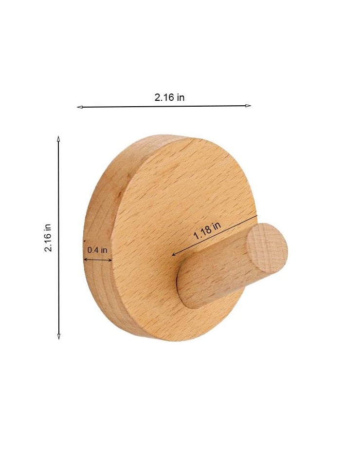 ZERIFAM ZERIFAM Wooden Hooks - Wall Mounted Hooks, 6Pcs Double Sided Adhesive Hooks, Suitable For Hanging Coats, Hats, Keys And Other Items Behind Doors, In Bathrooms, At The Entrance, Etc. (Beech Round)  - Image 2