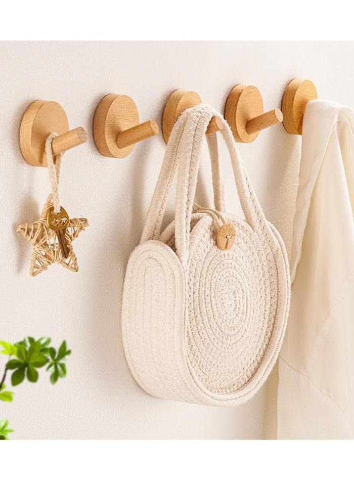 ZERIFAM ZERIFAM Wooden Hooks - Wall Mounted Hooks, 6Pcs Double Sided Adhesive Hooks, Suitable For Hanging Coats, Hats, Keys And Other Items Behind Doors, In Bathrooms, At The Entrance, Etc. (Beech Round)  - Image 3