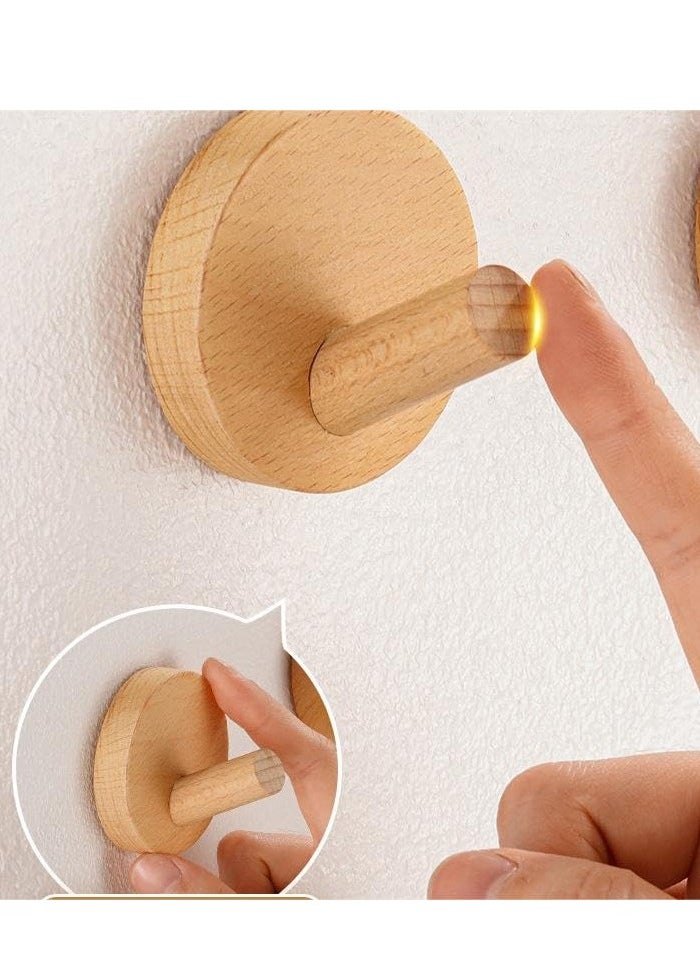 ZERIFAM ZERIFAM Wooden Hooks - Wall Mounted Hooks, 6Pcs Double Sided Adhesive Hooks, Suitable For Hanging Coats, Hats, Keys And Other Items Behind Doors, In Bathrooms, At The Entrance, Etc. (Beech Round)  - Image 5