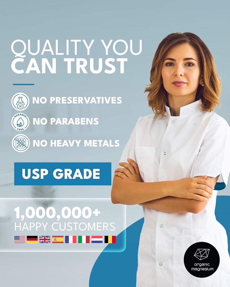 Organic Magnesium بخاخ المغنيسيوم للساقين المتعبة وتشنجات العضلات والمفاصل والنوم زيت المغنيسيوم الموضعي للقدمين والجسم مصدر زكشتاين 100% طبيعي نقي للغاية 200 مل زجاجة - Image 4