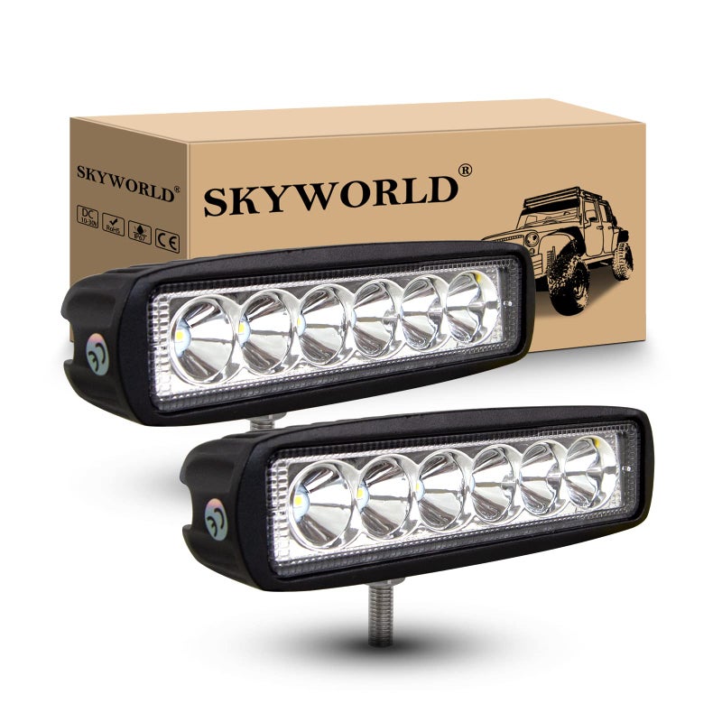 SKYWORLD 2 Pieces 6 inch 18W Spot LED Work Lights Fog Lamp Off Road Lights Boat Lights Driving Lights Waterproof for 4WD 4x4 Cabin UTE SUV ATV Truck Car Boat 12V 24V
