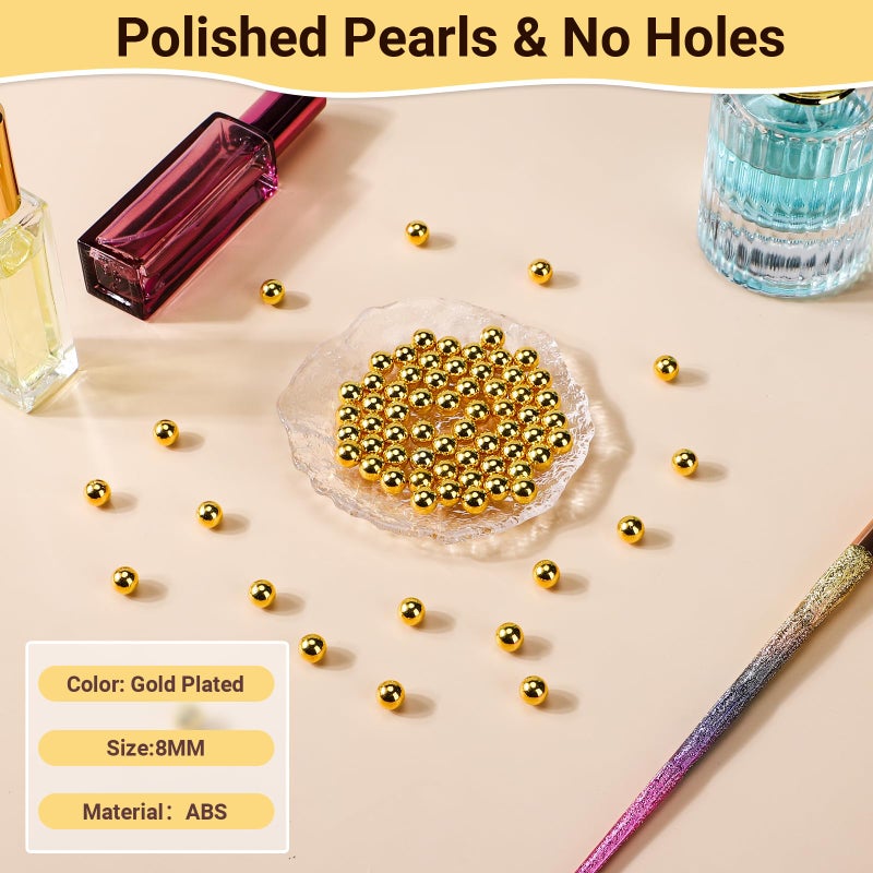 Suream 1300PCS Pearl Beads for Centerpieces, 8mm/0.31in No Hole Artificial Beads for Vase Filler, Jewelry Making, Table Scatter, Wedding Decoration, Makeup Holder, DIY Craft Projects, Gold Plated - Image 3