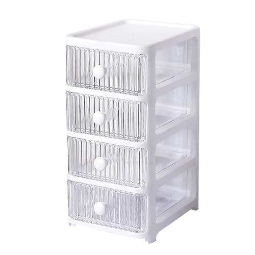 NOENNULL Desktop Storage Box Makeup Storage Box with Drawers Plastic Office Stationery Supplies Organizers Multi Layers Transparent Desk Organizer for Home Bedroom Office 4 Tier - Image 1