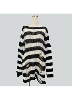 Generic Mohair new European and American Foreign trade loose striped sweater Women's Mid-length pullover ripped thin wool sweater  - Image 5