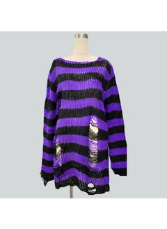 Generic Mohair new European and American Foreign trade loose striped sweater Women's Mid-length pullover ripped thin wool sweater  - Image 4