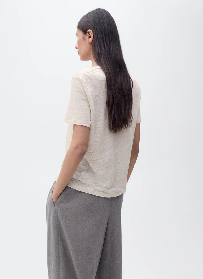 MANGO V-neck linen t-shirt