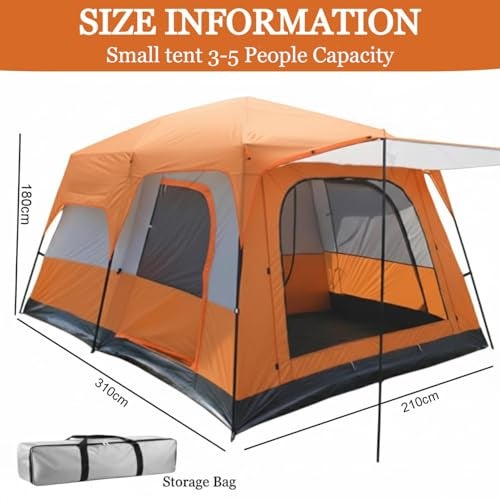 Nasmodo 3-5 Person Camping Tent for Adults Waterproof Outdoor Dome Camping Tent for Travel,Picnic,Hiking, Trekking Portable Big Dome tent House Inflatable Tent for Camping(S-310*210*180cm, Orange) - Image 2