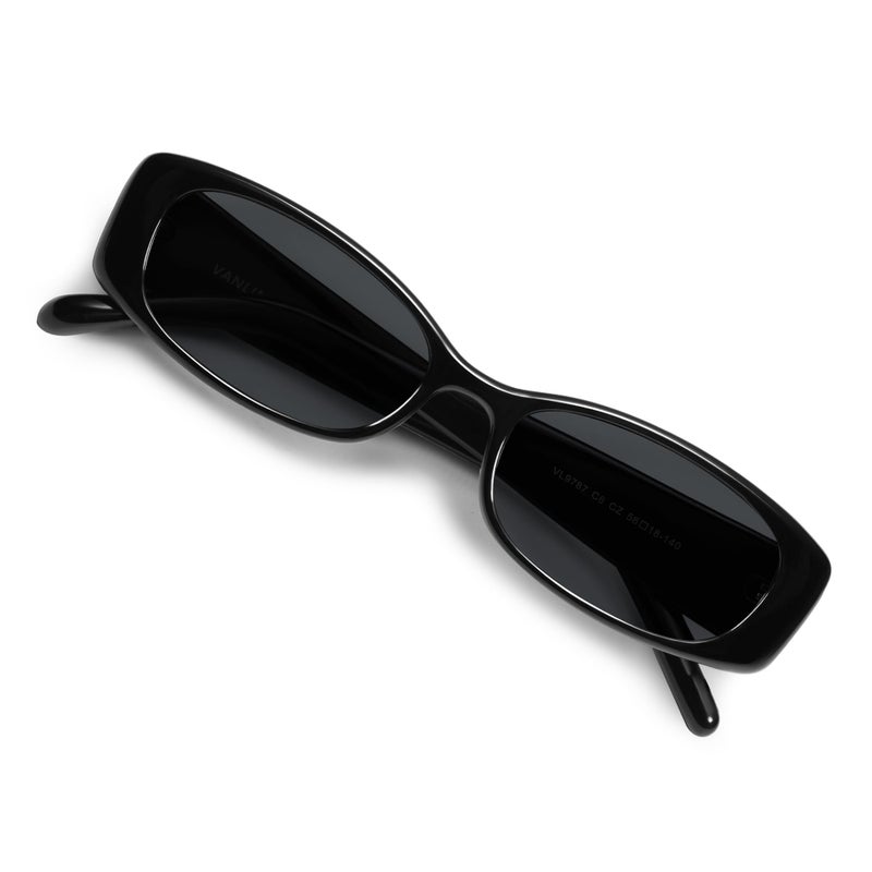 VANLINKER Trendy Small Polarized Rectangle Sunglasses for Women Men Retro 90s Shades VL9787,All Black - Image 1
