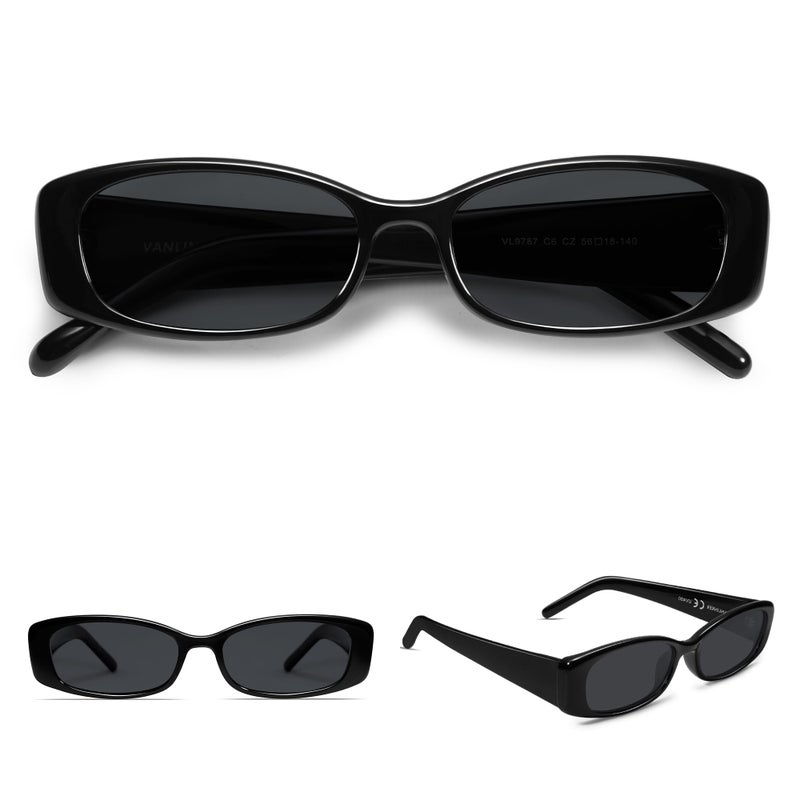 VANLINKER Trendy Small Polarized Rectangle Sunglasses for Women Men Retro 90s Shades VL9787,All Black - Image 2