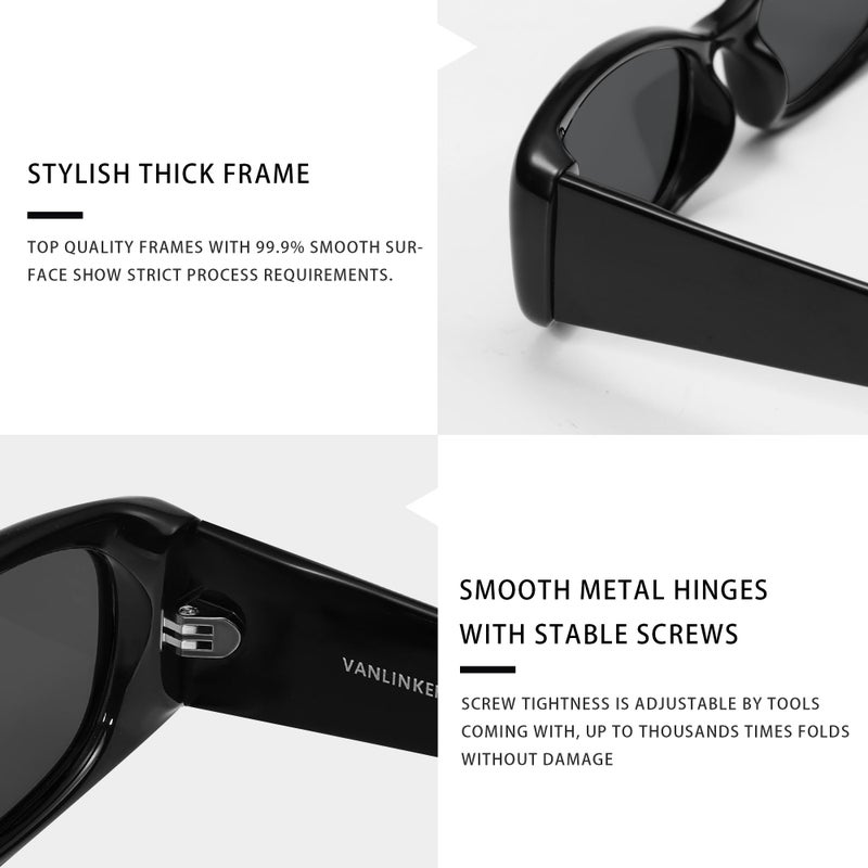 VANLINKER Trendy Small Polarized Rectangle Sunglasses for Women Men Retro 90s Shades VL9787,All Black - Image 4