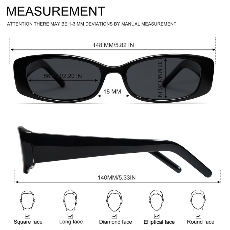 VANLINKER Trendy Small Polarized Rectangle Sunglasses for Women Men Retro 90s Shades VL9787,All Black - Image 5