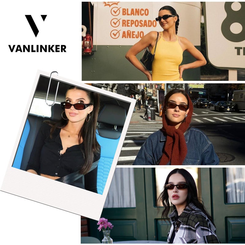 VANLINKER Trendy Small Polarized Rectangle Sunglasses for Women Men Retro 90s Shades VL9787,All Black - Image 3