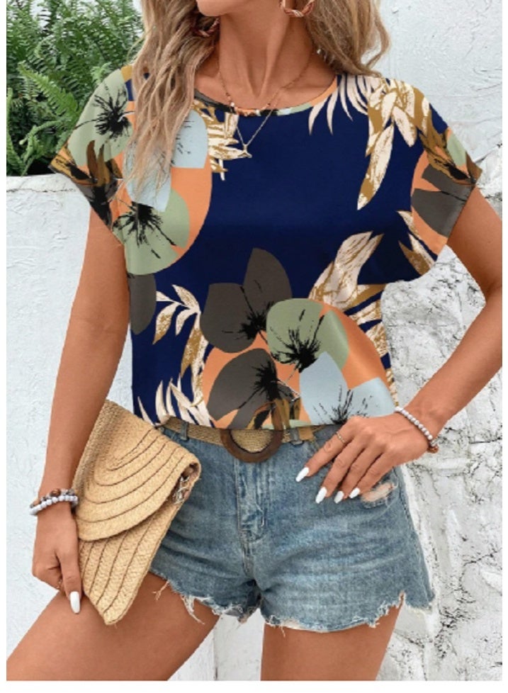 EMERY ROSE EMERY ROSE Retro Floral Print Round Neck Women Casual Shirt For Summer  - Image 1