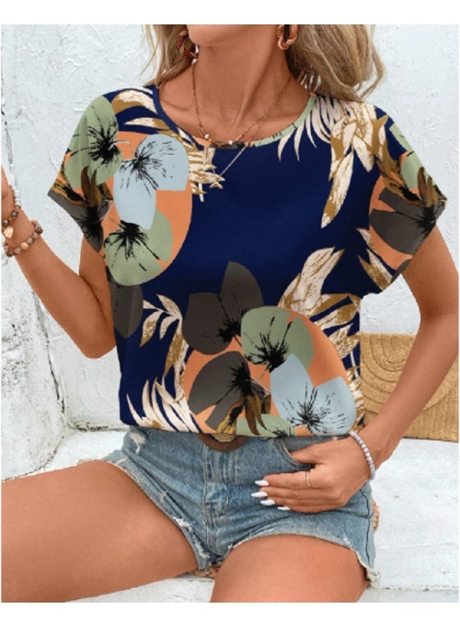 EMERY ROSE EMERY ROSE Retro Floral Print Round Neck Women Casual Shirt For Summer  - Image 4