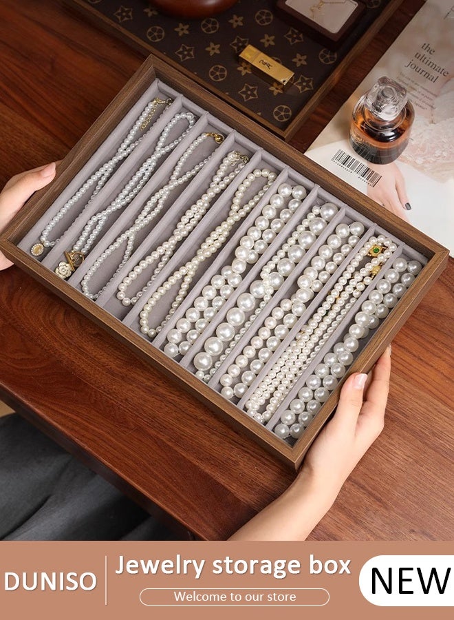 DUNISO Necklace Organizer Box with Clear Lid Velvet Tray for Jewelry Storage Display Case, 10 Grids Necklaces Pendants Dustproof Necklace Jewelry Box Organizer & Tray - Image 1