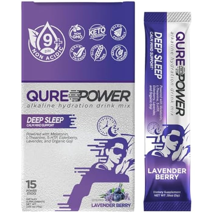 QURE Deep Sleep Aid Drink Mix w/ 5mg Melatonin & L-Theanine for Stress Relief | Non - Habit Forming Magnesium & 5 - HTP Powder | Alkaline Hydration | 15 Sticks (1 Box) - Image 3