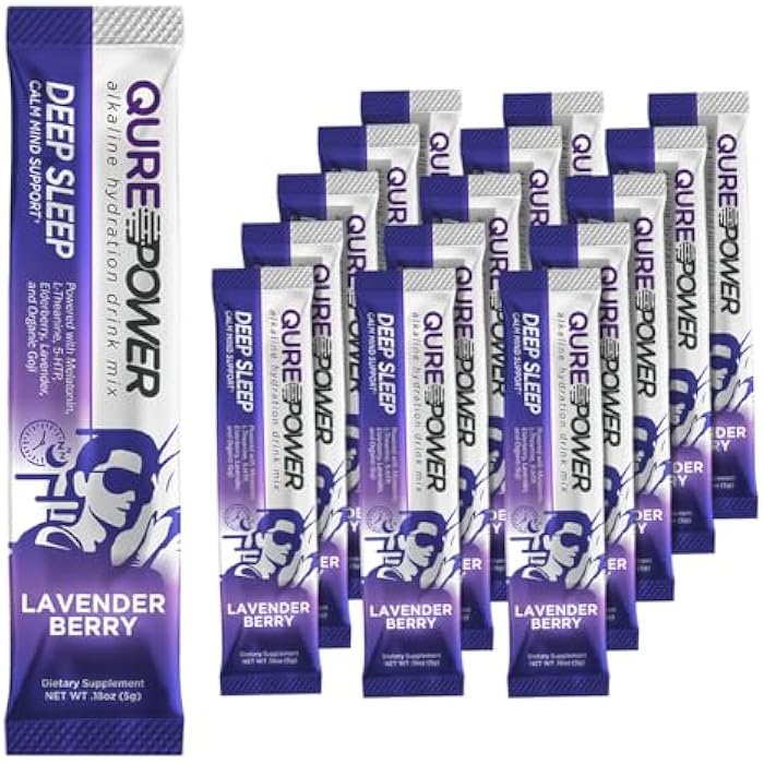 QURE Deep Sleep Aid Drink Mix w/ 5mg Melatonin & L-Theanine for Stress Relief | Non - Habit Forming Magnesium & 5 - HTP Powder | Alkaline Hydration | 15 Sticks (1 Box) - Image 1