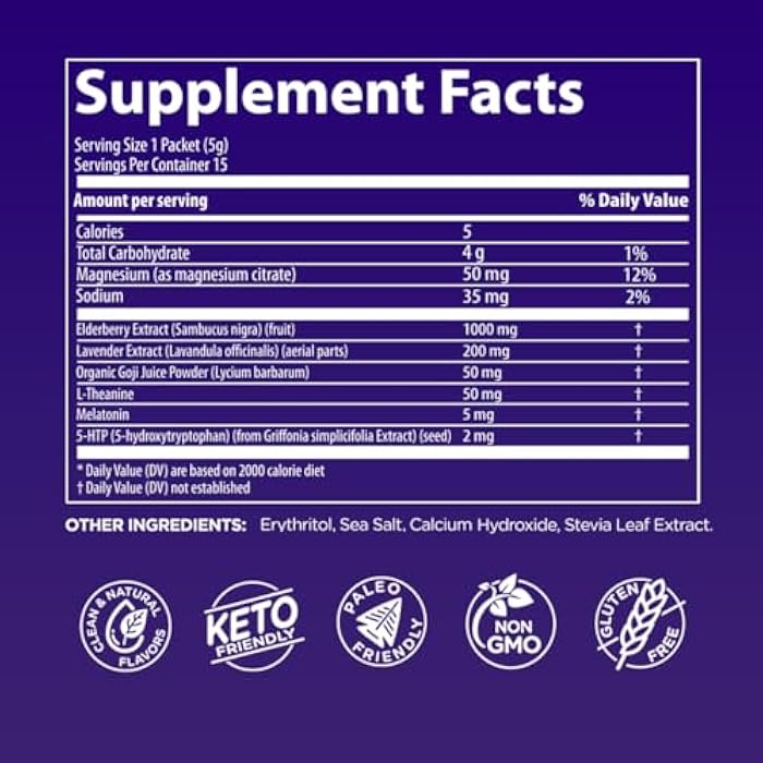 QURE Deep Sleep Aid Drink Mix w/ 5mg Melatonin & L-Theanine for Stress Relief | Non - Habit Forming Magnesium & 5 - HTP Powder | Alkaline Hydration | 15 Sticks (1 Box) - Image 2
