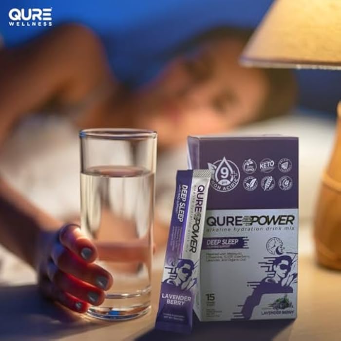 QURE Deep Sleep Aid Drink Mix w/ 5mg Melatonin & L-Theanine for Stress Relief | Non - Habit Forming Magnesium & 5 - HTP Powder | Alkaline Hydration | 15 Sticks (1 Box) - Image 5