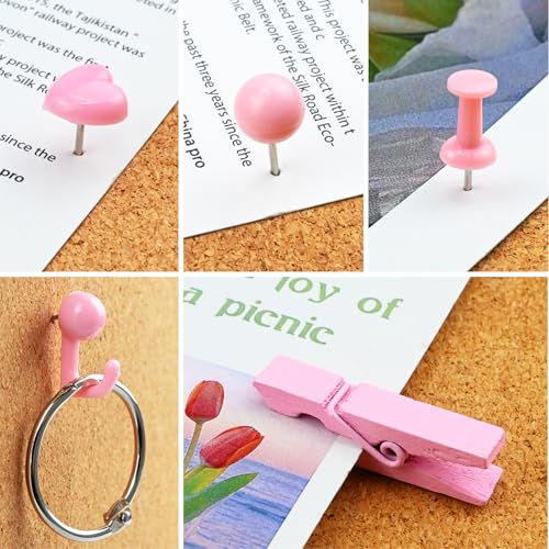koorito 260 Pcs Push Pins Set 5 Styles Pink Thumb Tacks Cute Push Pins for Bulletin Board, Cork Board - Image 3