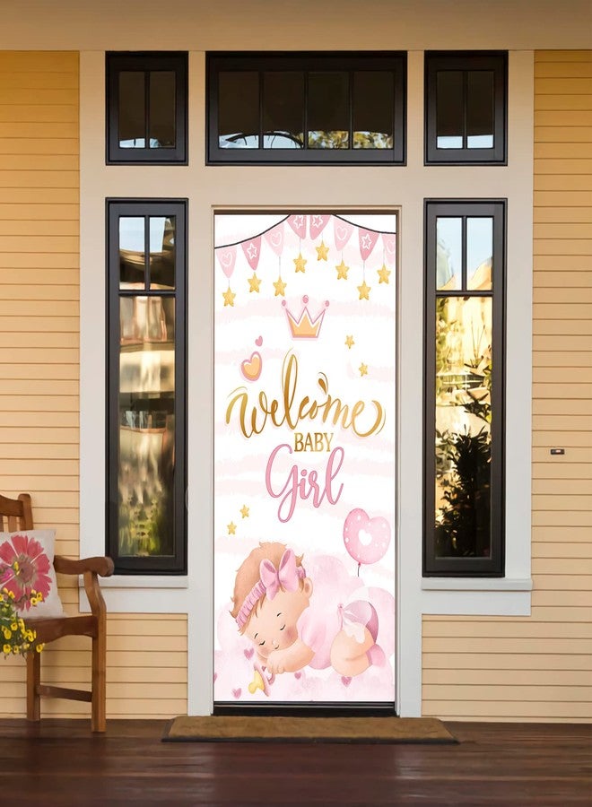 INNORU Welcome Baby Girl Door Banner Decor, Gender Reveal Party Door Cover Decor, Baby Shower, Girl Birthday Party Photo Booth Backdrop Background Supplies - Image 5