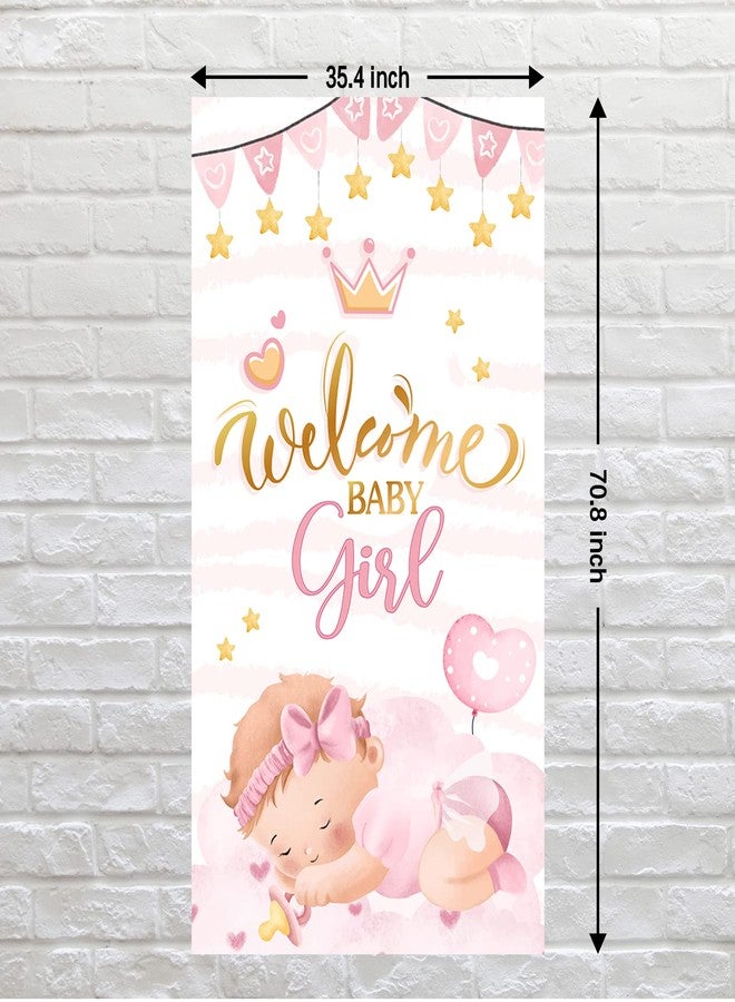 INNORU Welcome Baby Girl Door Banner Decor, Gender Reveal Party Door Cover Decor, Baby Shower, Girl Birthday Party Photo Booth Backdrop Background Supplies - Image 2