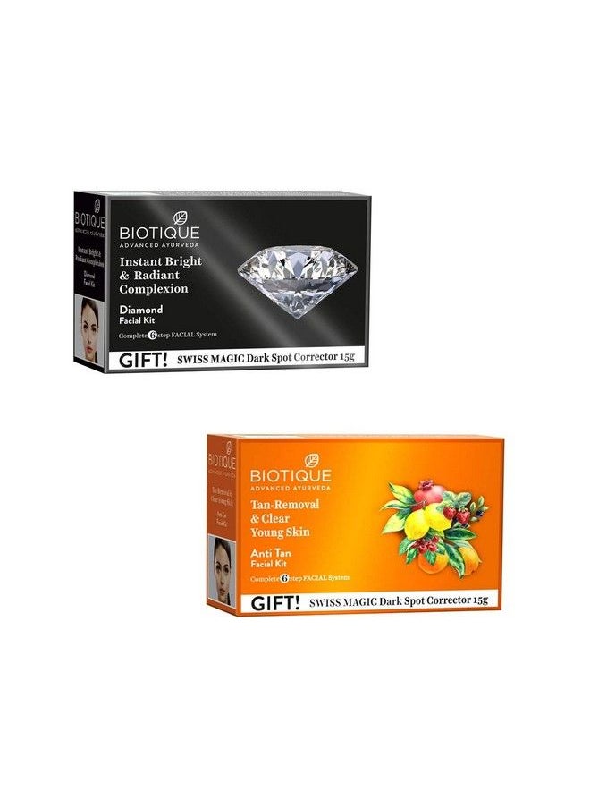 Biotique Combo Pack Of Diamond Facial Kit For Instant Bright And Radiant Complexion With Antitan Facial Kit For Tan Removal And Clear Young Skin  - Image 1