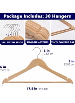 CityRiya-Long Wooden Hangers 30 Pack Coat Hanger Premium Suit Hangers for Men Women Robe Hangers Heavy Duty Clothing Hangers Pants Hanger Set Wood Clothes Hangers with 360° Rotatable Hook & Shoulder Grooves  - Image 2
