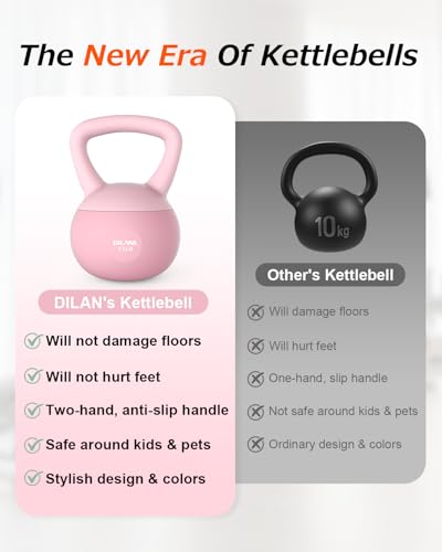 DILANL Soft Kettlebell, Safe Strength Training Kettle bell, Cushioned Impact-Resistant Base and Anti-Slip Grip Weight, Kettlebells Set for Home Workouts and Men/Women/ Beginners,With Non-slip Gloves (Pink, 15 LB) - Image 3