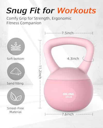 DILANL Soft Kettlebell, Safe Strength Training Kettle bell, Cushioned Impact-Resistant Base and Anti-Slip Grip Weight, Kettlebells Set for Home Workouts and Men/Women/ Beginners,With Non-slip Gloves (Pink, 15 LB) - Image 5