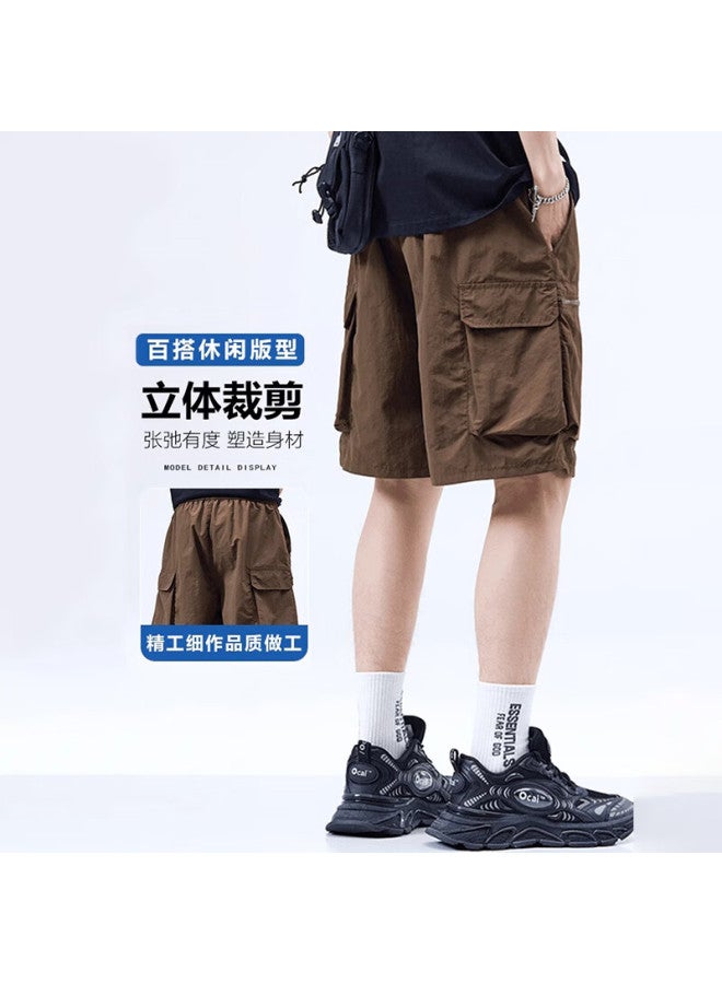 Wassup Sohot Men's Shorts, Summer American-style Cargo Shorts, Ice Silk Cool-feeling Five-point Sports Shorts, Army Green, 2XL - Image 3