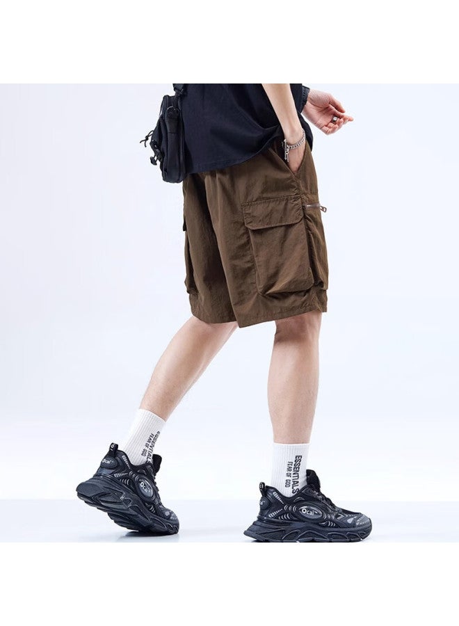 Wassup Sohot Men's Shorts, Summer American-style Cargo Shorts, Ice Silk Cool-feeling Five-point Sports Shorts, Army Green, 2XL - Image 2
