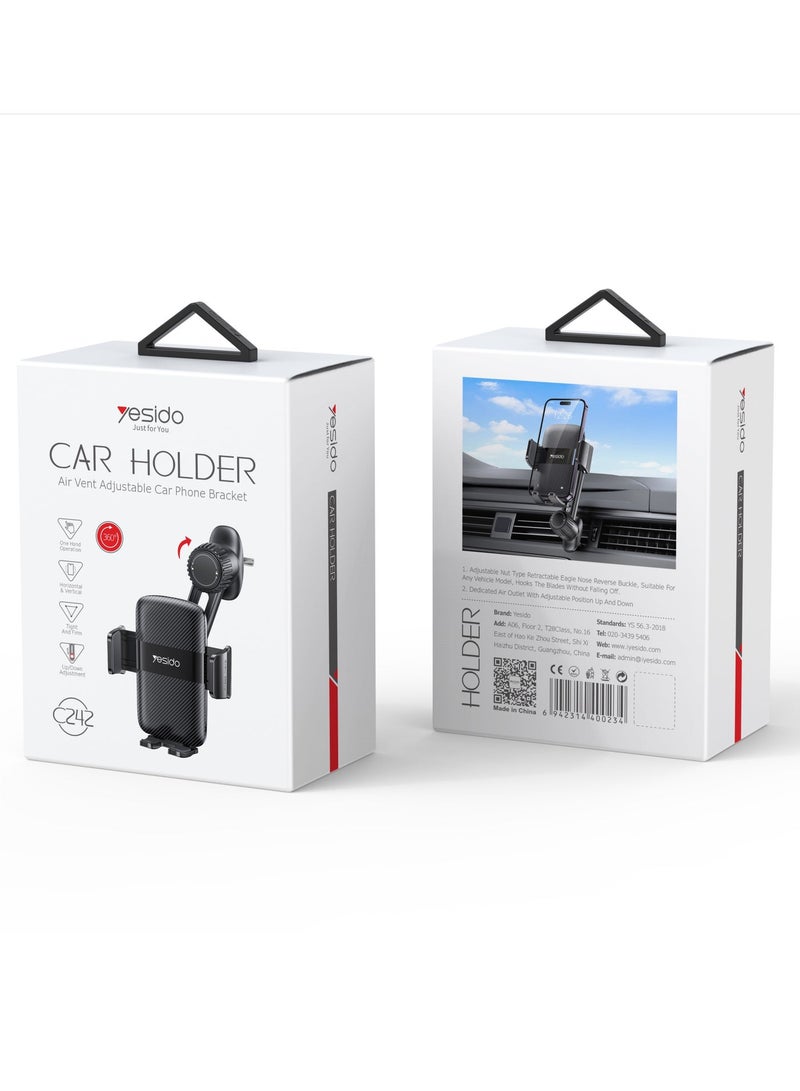 YESIDO C242 Air Vent Phone Holder Adjustable Car Phone Mount with Hook Clip - Image 1