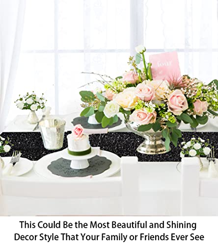 ShiDianYi 14" x 108" Black-Sequin Wedding Table Runner - Glitter, Halloween Decoration - Image 4