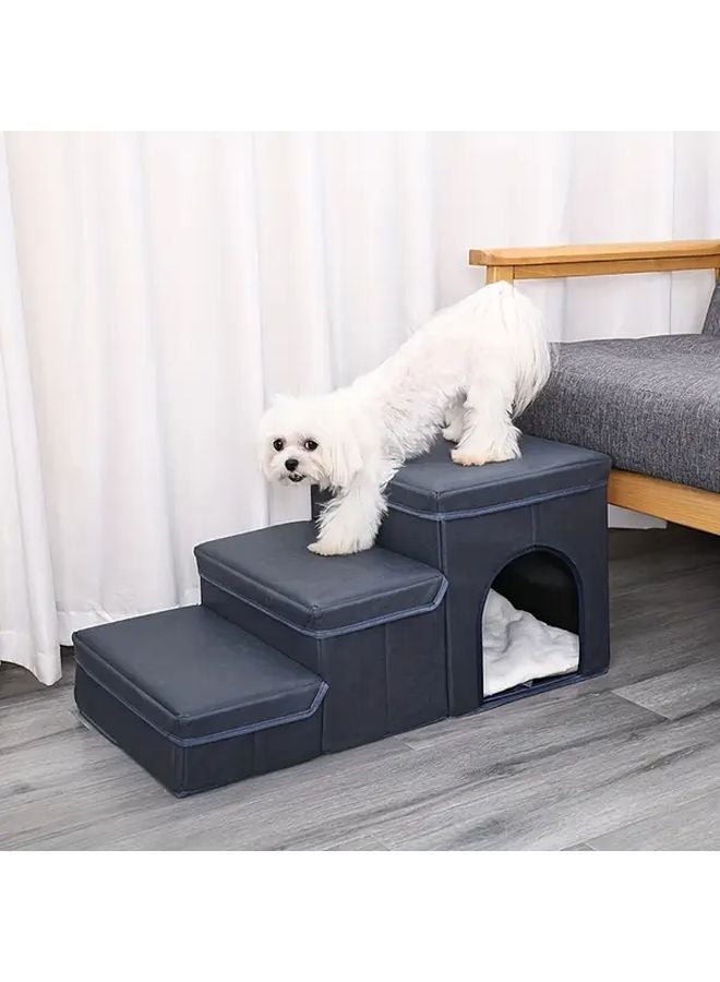 Grey Foldable Pet Stairs With Storage 3 Level Dog Ramp For High Beds Sofas - Image 4