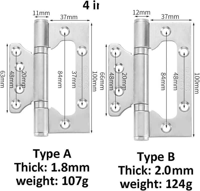 Stainless Steel Hinge for Bedroom Bathroom Wooden Door 4 Inches 5 Inches Slotted Free Hinges (Size : Type A Silver) - Image 4