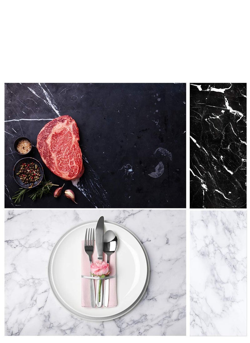 Generic 6pcs 34.4x22.5in Double Sided Photography Background 2 in 1 Black White Wood Marble Texture Pattern Waterproof Paper Tabletop Backdrop Food Jewelry Cosmetics Makeup Professional Photo Shoot  - Image 2