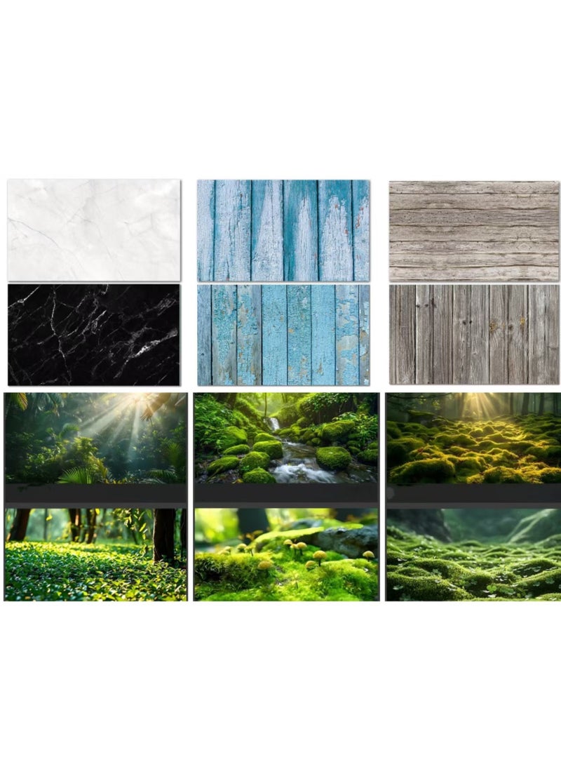 Generic 6pcs 34.4x22.5in Double Sided Photography Background 2 in 1 Black White Wood Marble Texture Pattern Waterproof Paper Tabletop Backdrop Food Jewelry Cosmetics Makeup Professional Photo Shoot  - Image 1
