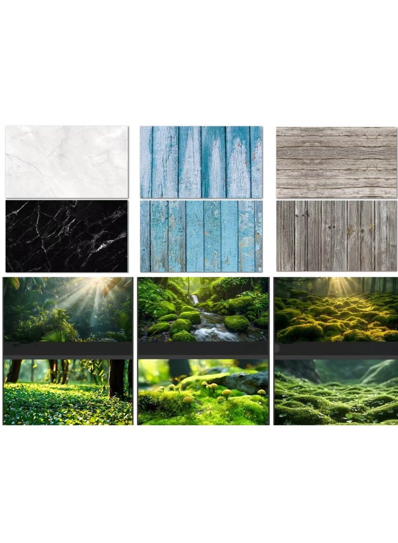 YUFAN 12 Patterns Double Sided Photography Background, 34.4x22.5in Double Sided Photography Background, 2 in 1 Black White Wood Marble Texture Pattern Waterproof Paper Tabletop Backdrop Food Jewelry Cosmetics Makeup Professional Photo Shoot (6-Piece) - Image 1