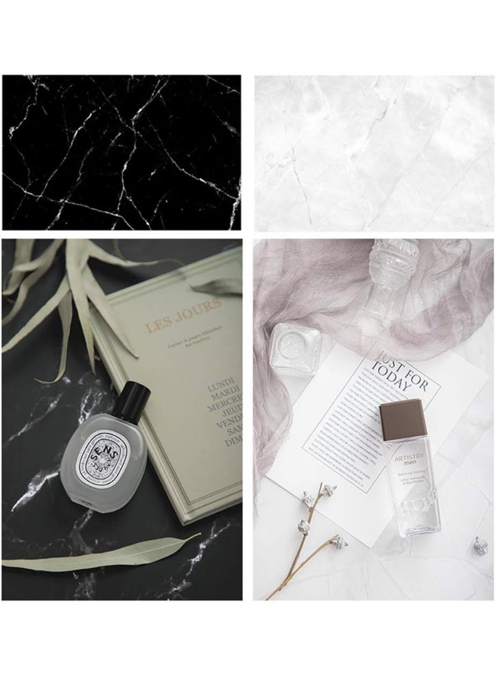 YUFAN 12 Patterns Double Sided Photography Background, 34.4x22.5in Double Sided Photography Background, 2 in 1 Black White Wood Marble Texture Pattern Waterproof Paper Tabletop Backdrop Food Jewelry Cosmetics Makeup Professional Photo Shoot (6-Piece) - Image 2