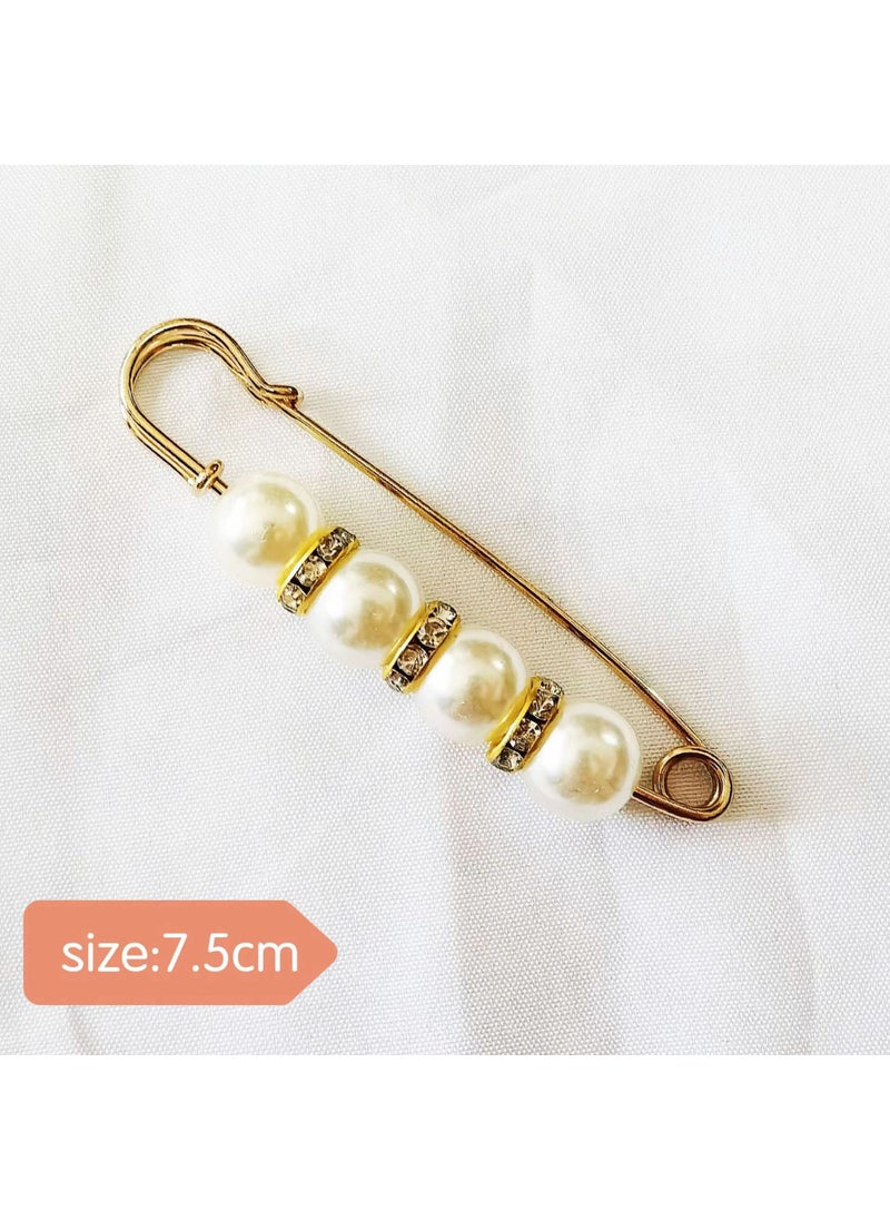 Generic Adjustable Jeans Waist Button Pearls 3# four white beads gold needle 7.5cm 