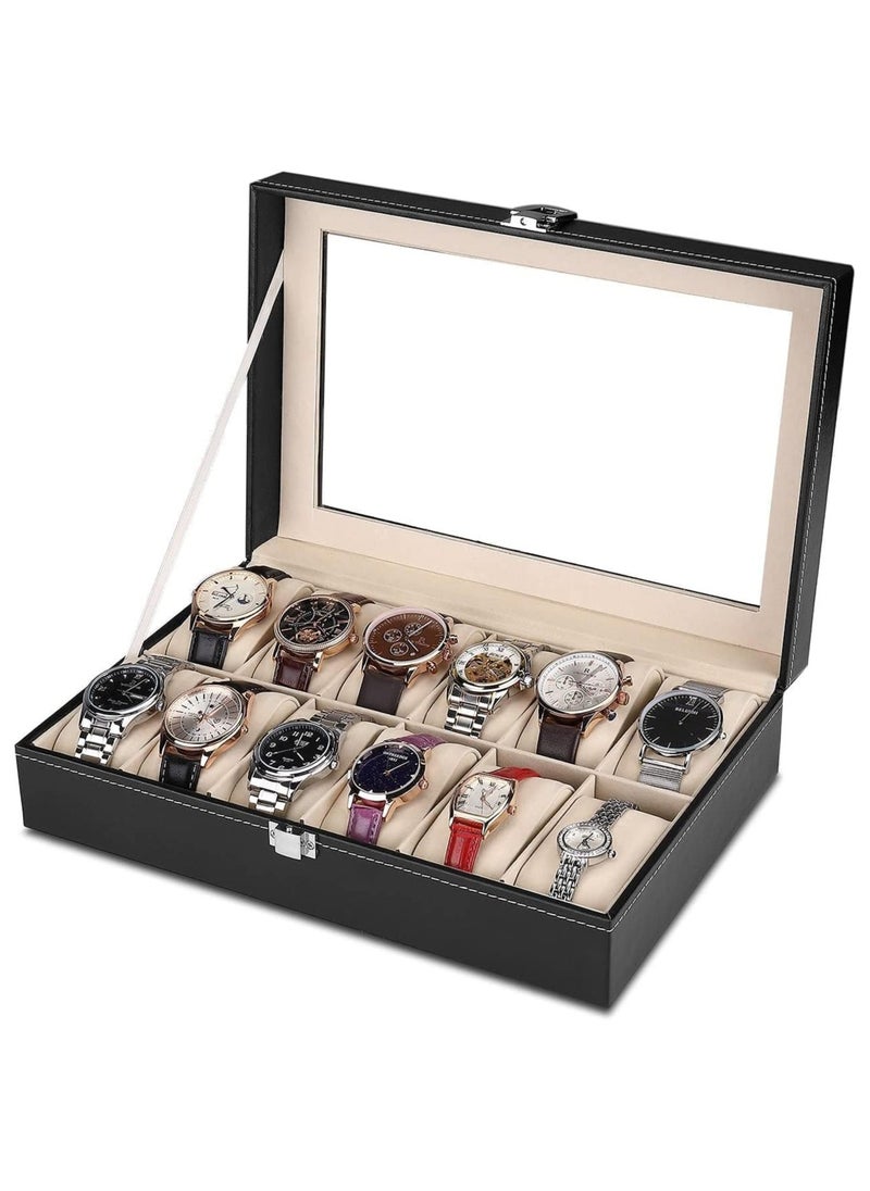 Generic Watch Box with 12 Slots Wooden PU Leather, watch storage case, watch display box, Jewelry display and storage box, watch organizer for men and women  - Image 1