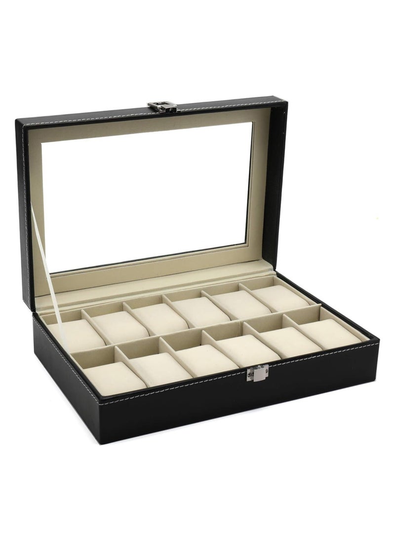 Generic Watch Box with 12 Slots Wooden PU Leather, watch storage case, watch display box, Jewelry display and storage box, watch organizer for men and women  - Image 2